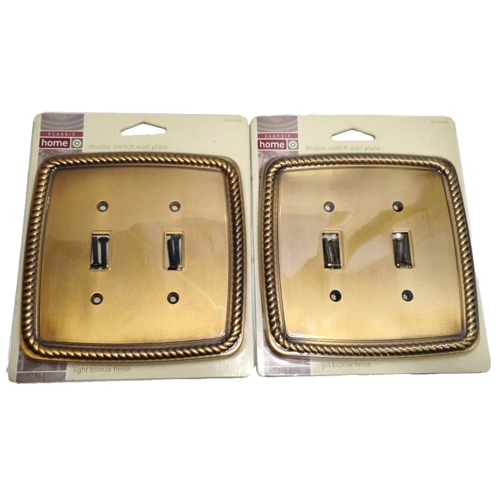 Classic Home Brass Tone Double Switch Plate Cover 5x5 Lot of 2